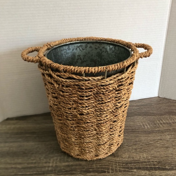Woven Waste Paper Basket with Metal Liner - Picture 1 of 10